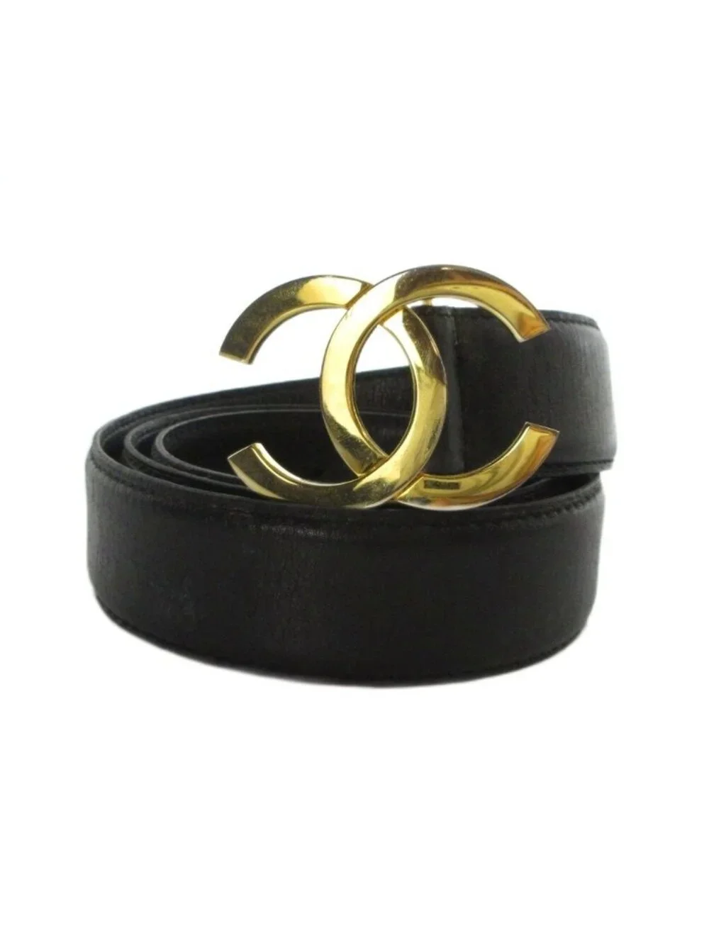 Chanel Belt CC Logo Gold Leather 75 30 Black